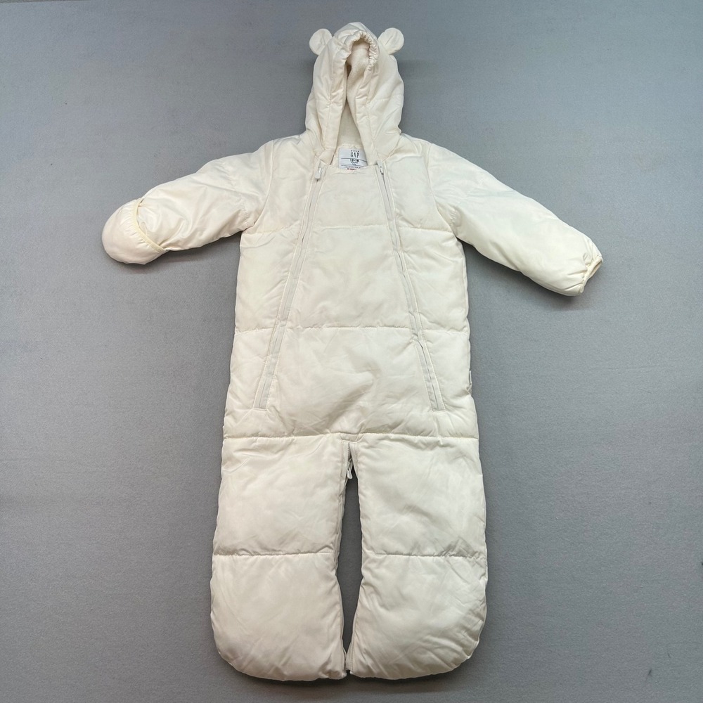 Baby Gap ColdControl Max Primaloft Snowsuit 12-18 Months Cream Bear Ear